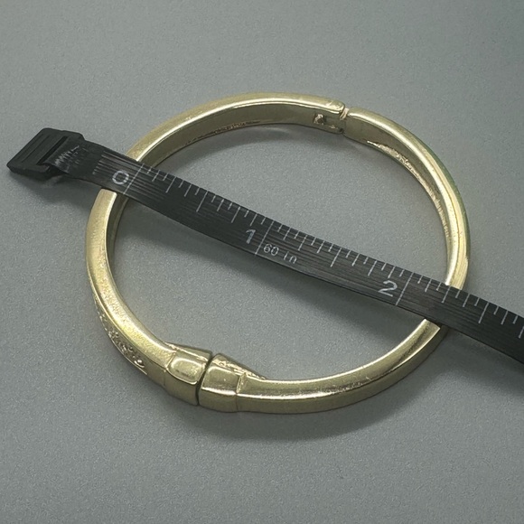 Gold Tone Pave Crystal Hinged Bangle Bracelet Made with Swarovski Crystals - Picture 10 of 11